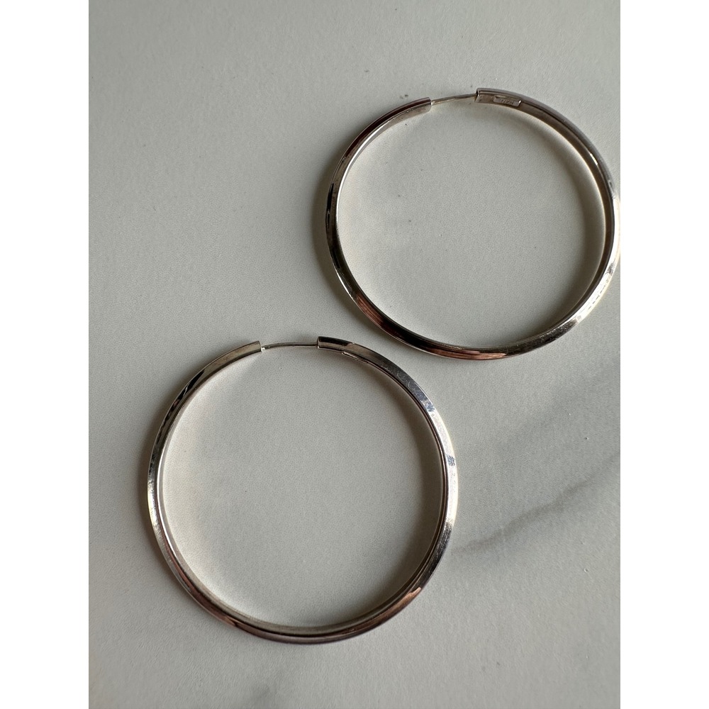 Sterling Silver 925 Large 2 Inch Thin Endless Hoop Earrings 6.28g Polished